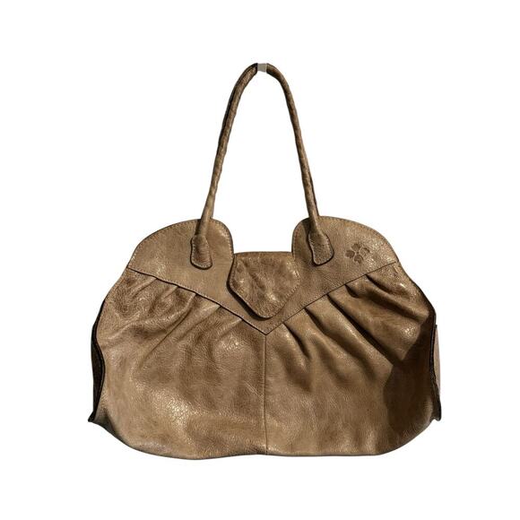 Patricia Nash Lione Leather Double Handle Pleated Satchel Beige Taupe Tote Bag - Picture 2 of 7